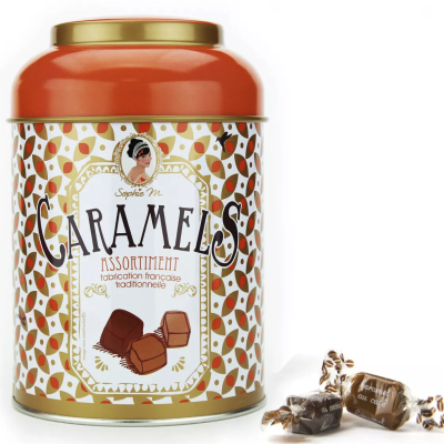 CARAMELS, assortment, metal box, 200 gr.